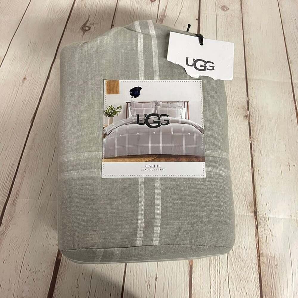 Ugg Callie Washed Yarn Dyed 3 Pc Duvet Cover Set King Bedding Seal Gray - Picture 2 of 3